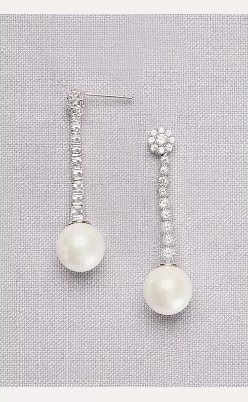 Graduated Cubic Zirconia Drop Earrings with Pearls Image 1