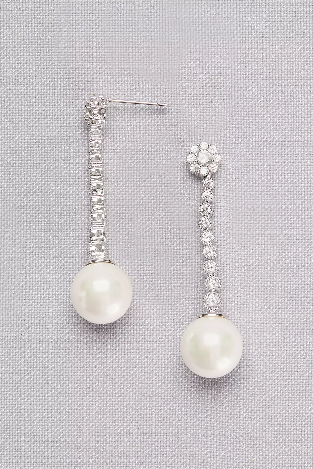 Graduated Cubic Zirconia Drop Earrings with Pearls Image