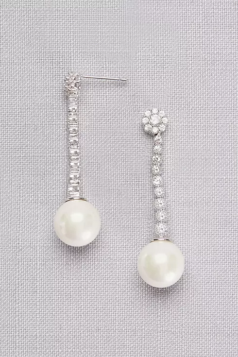 Graduated Cubic Zirconia Drop Earrings with Pearls Image 1