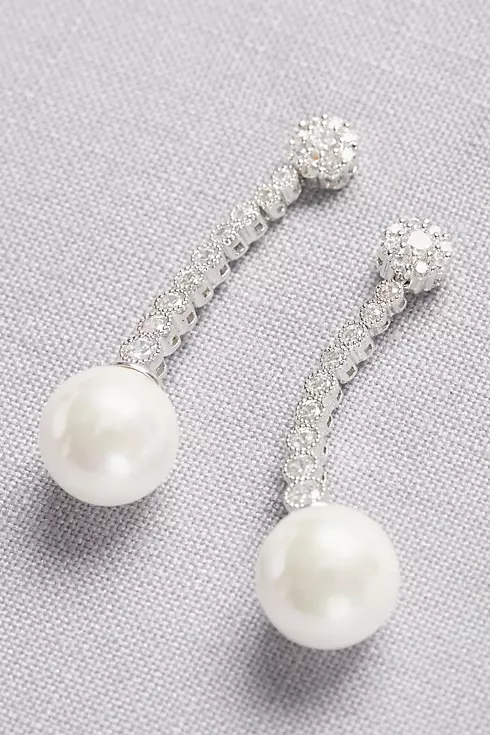 Graduated Cubic Zirconia Drop Earrings with Pearls Image 2