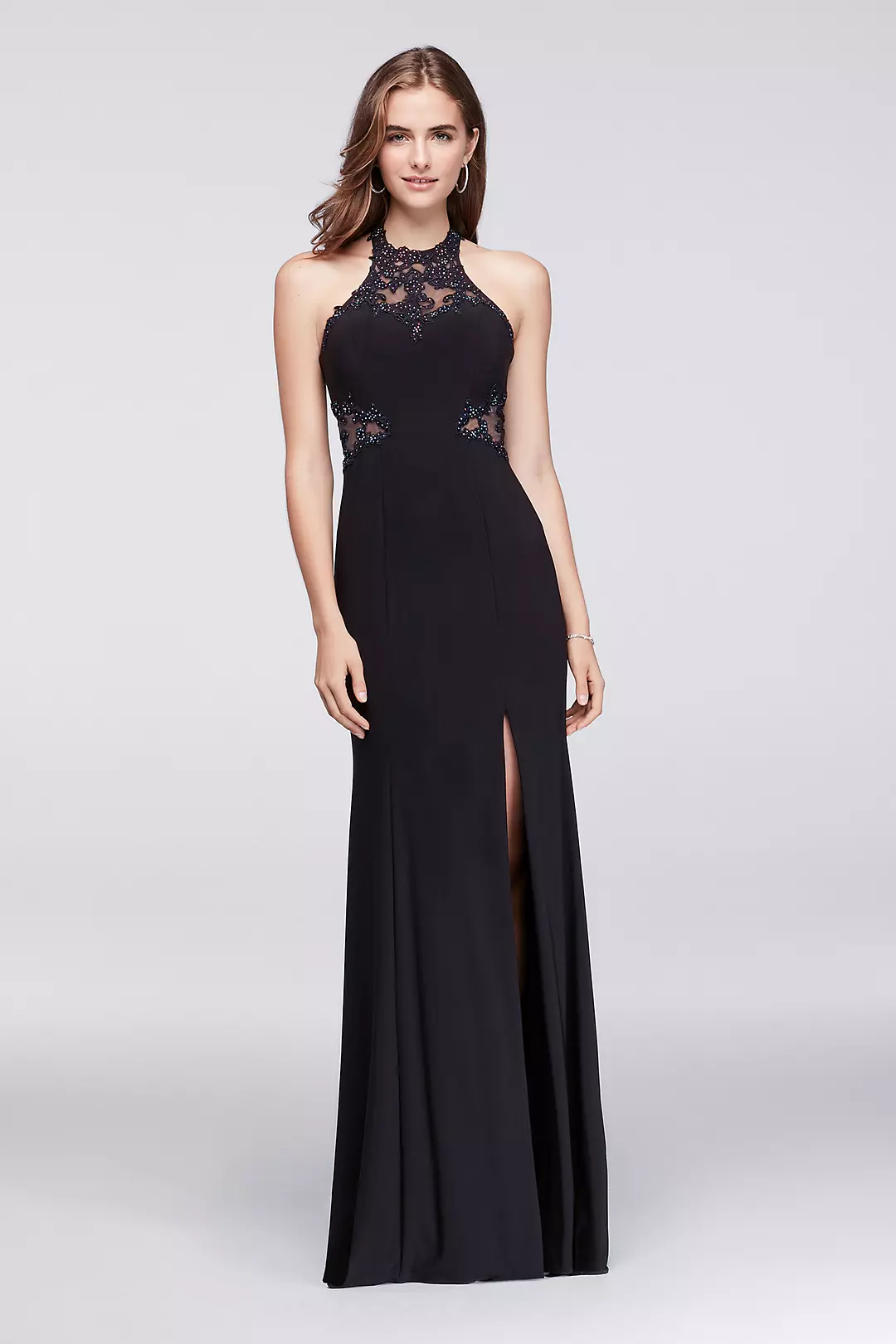 Illusion Lace and Stretch Jersey Halter Dress Image
