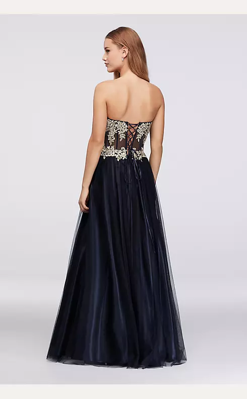 Appliqued Illusion Corset Ball Gown Image 2