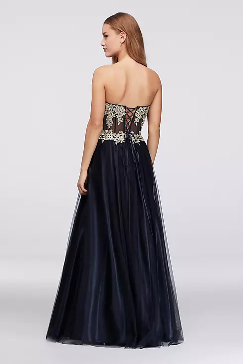 Appliqued Illusion Corset Ball Gown Image 2