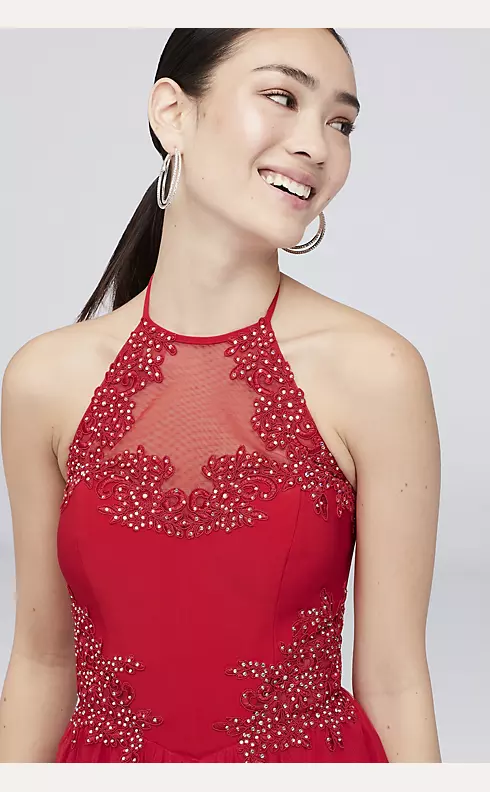 Mesh Halter Gown with Lace Appliques Image 3