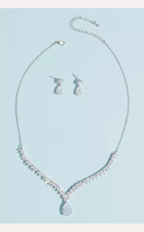 Cubic Zirconia Teardrop Necklace and Earrings Set Image 1