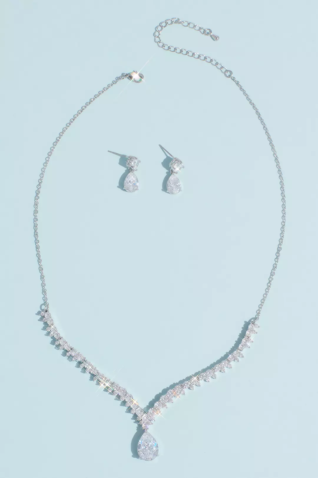 Cubic Zirconia Teardrop Necklace and Earrings Set Image
