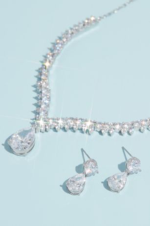 Cubic Zirconia Teardrop Necklace and Earrings Set | David's Bridal