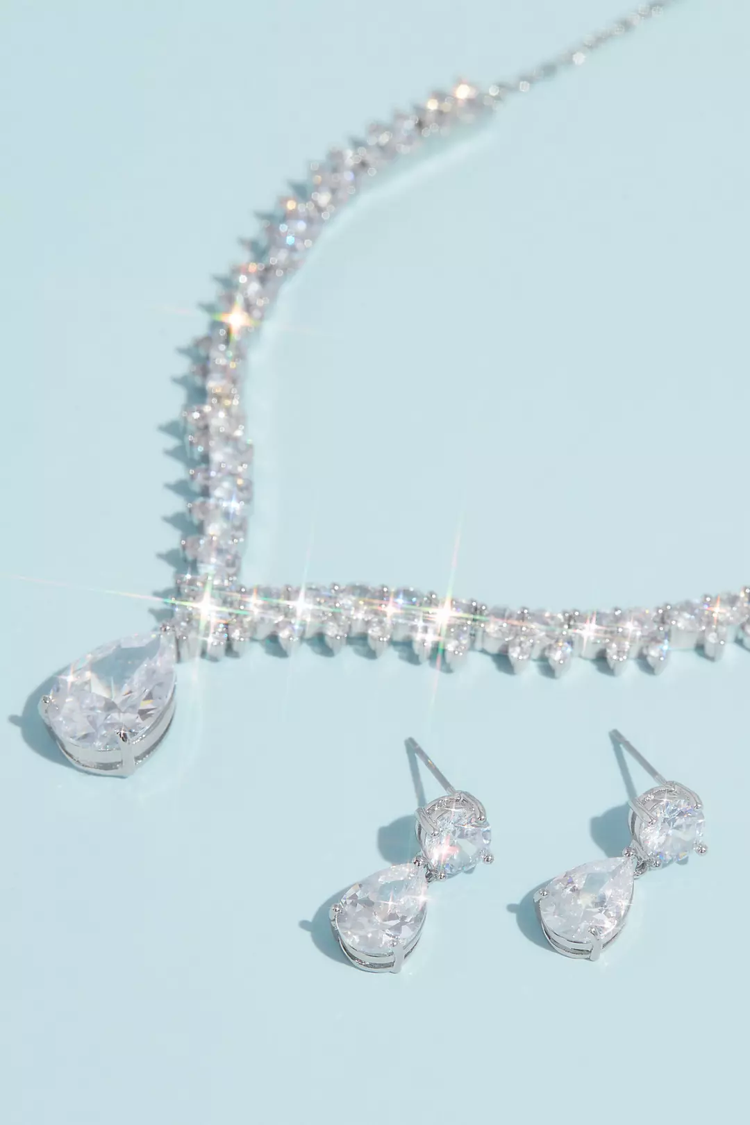 Cubic Zirconia Teardrop Necklace and Earrings Set Image 2