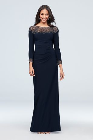 xscape beaded cap sleeve gown