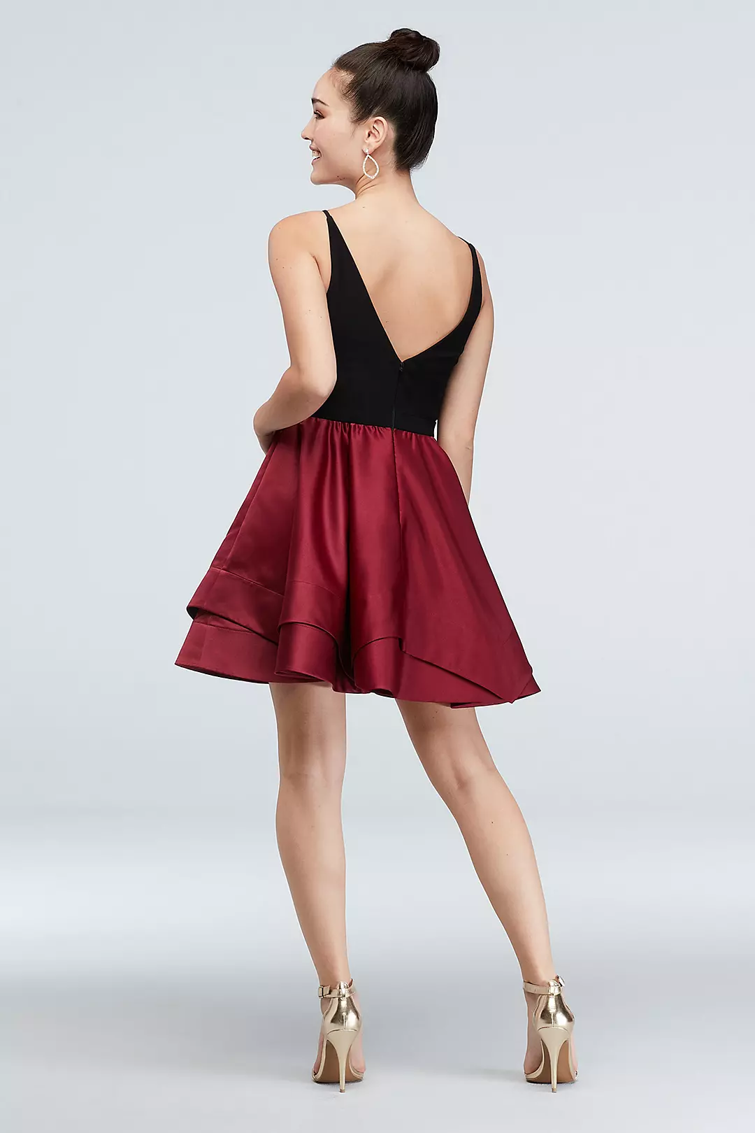 Plunging-V Satin Double Hem Fit and Flare Dress Image 2
