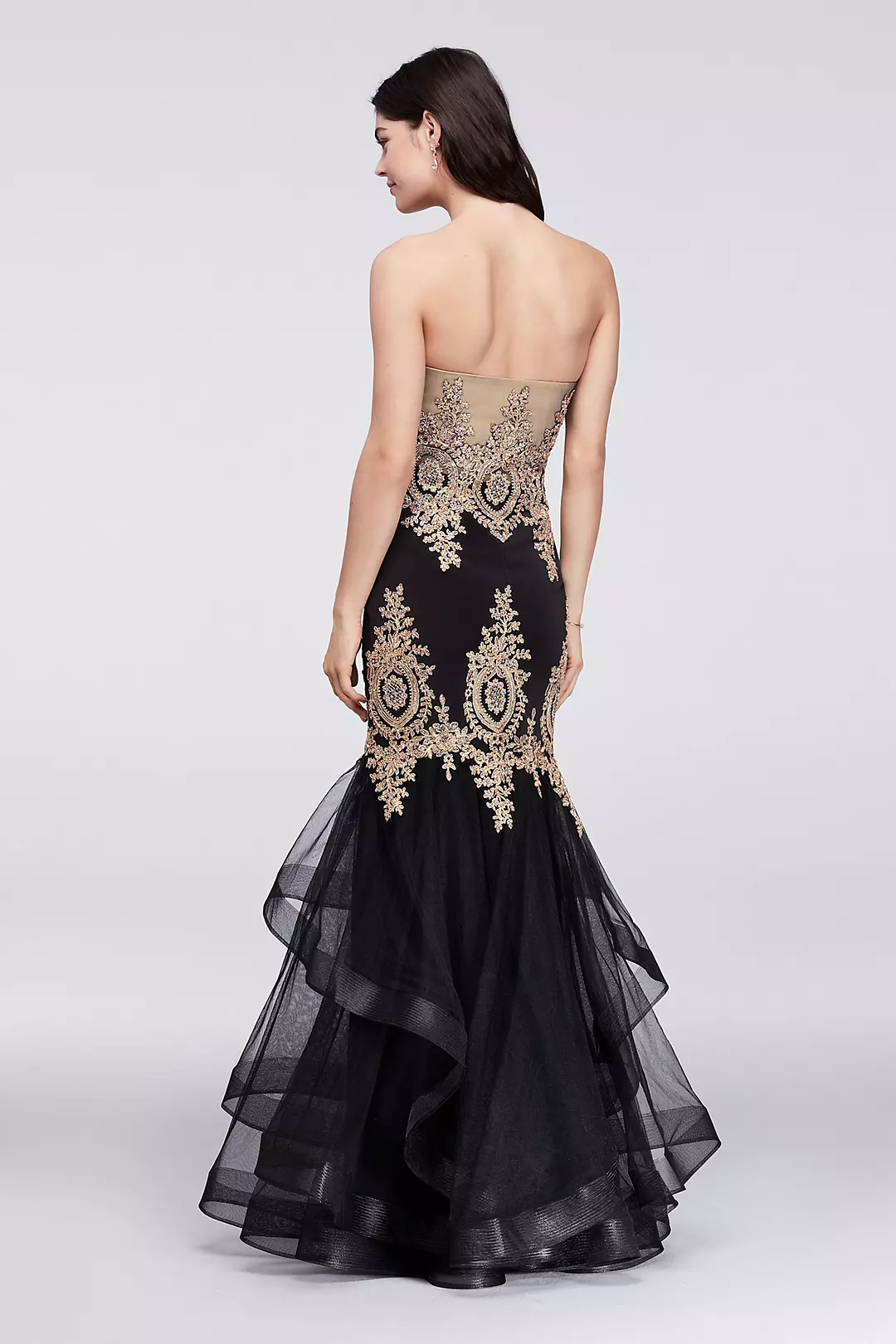Embroidered Mermaid Gown with Tiered Skirt Image 2