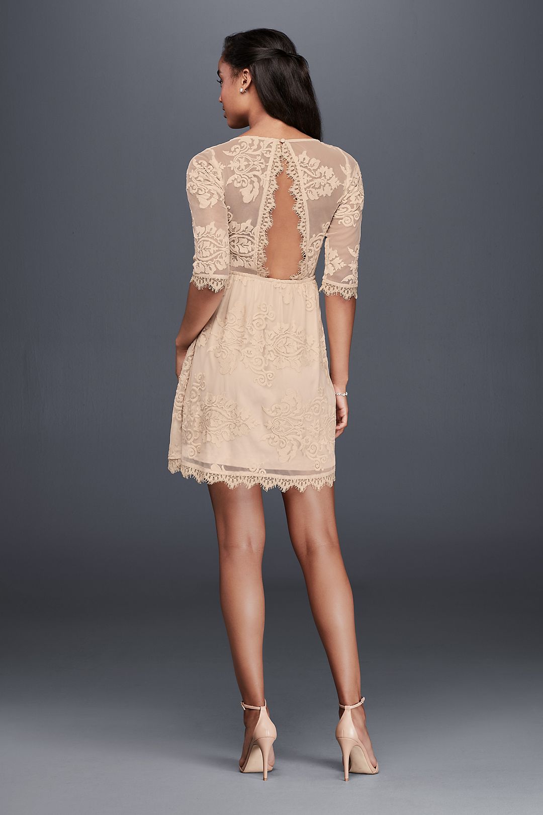 Open Back Fit and Flare Dress with 3/4 Sleeves  Image 4
