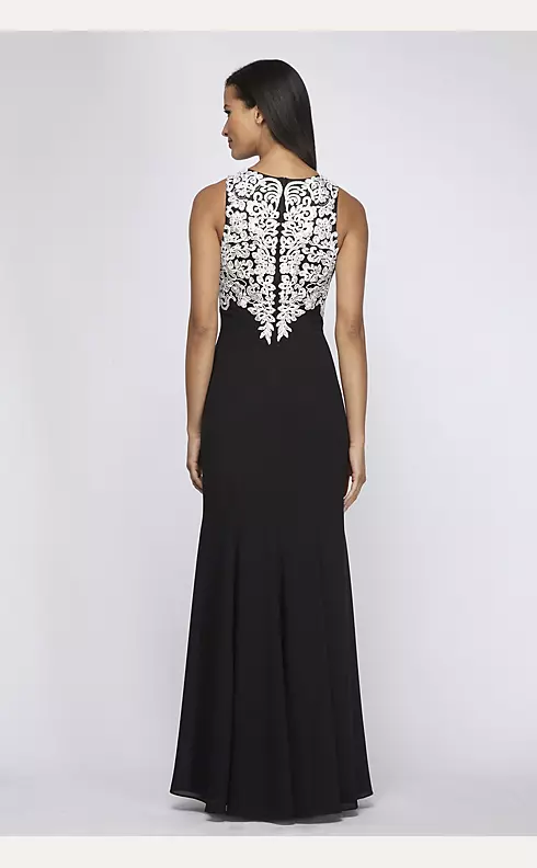 Crepe Gown with Sequin Lace Appliques and Shawl Image 2