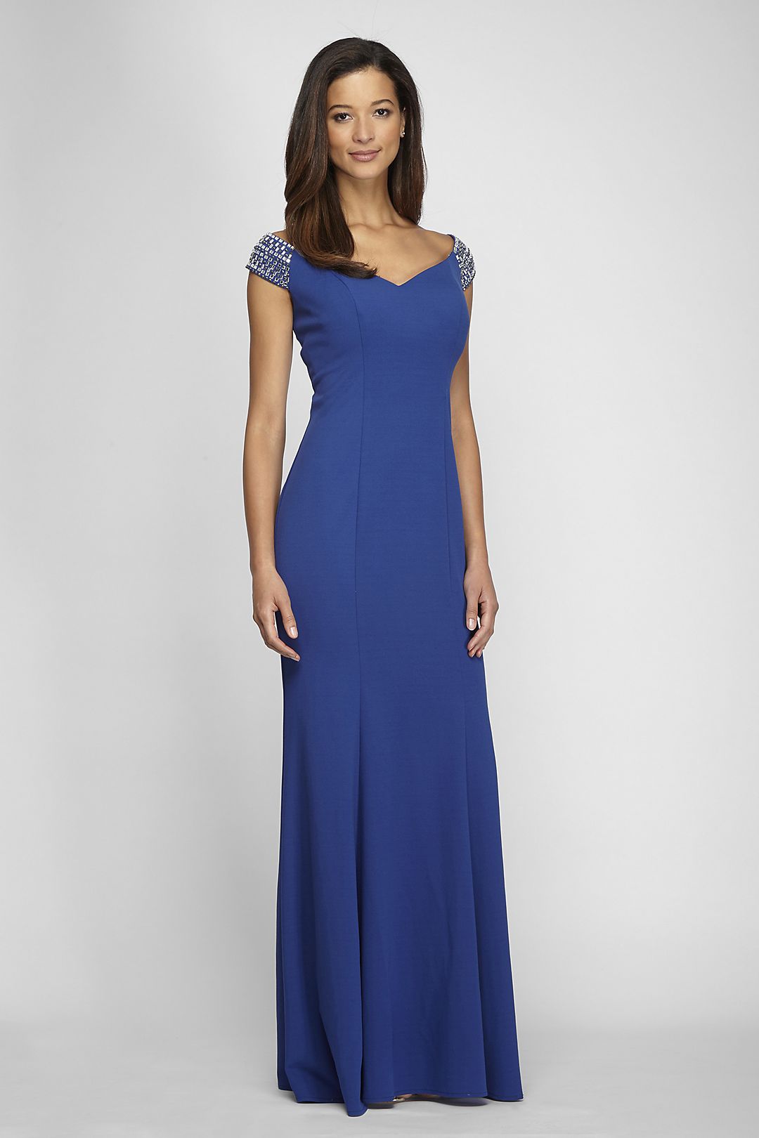 Off-the-Shoulder Trumpet Gown With Beaded Straps Image 1