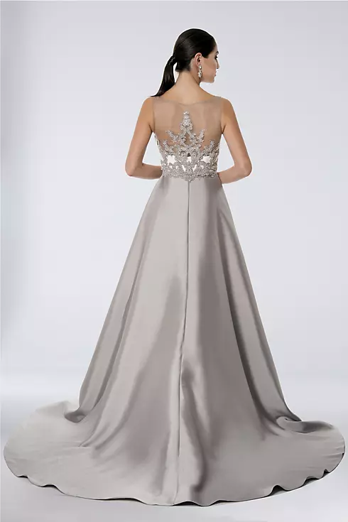 Two-Tone High Boat Neck Sheath Gown with Train Image 2