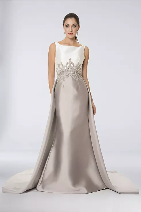 Two-Tone High Boat Neck Sheath Gown with Train Image 1