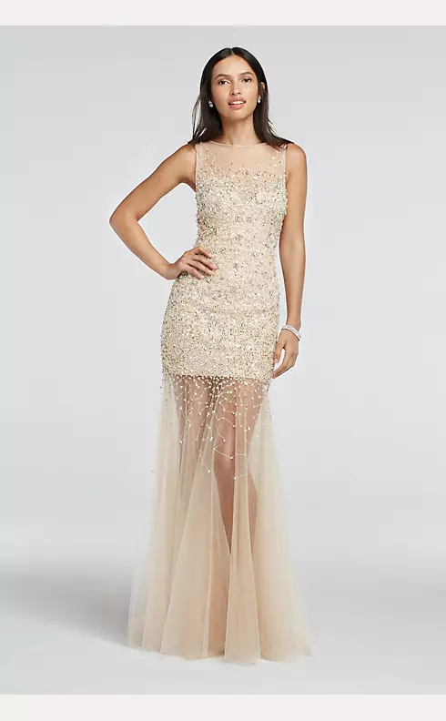 Bead Embellished Illusion Tulle Prom Dress Image 1
