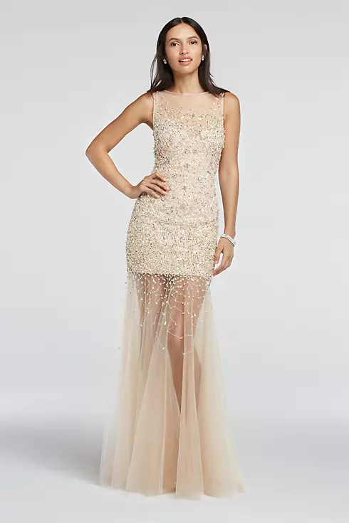 Bead Embellished Illusion Tulle Prom Dress Image 1