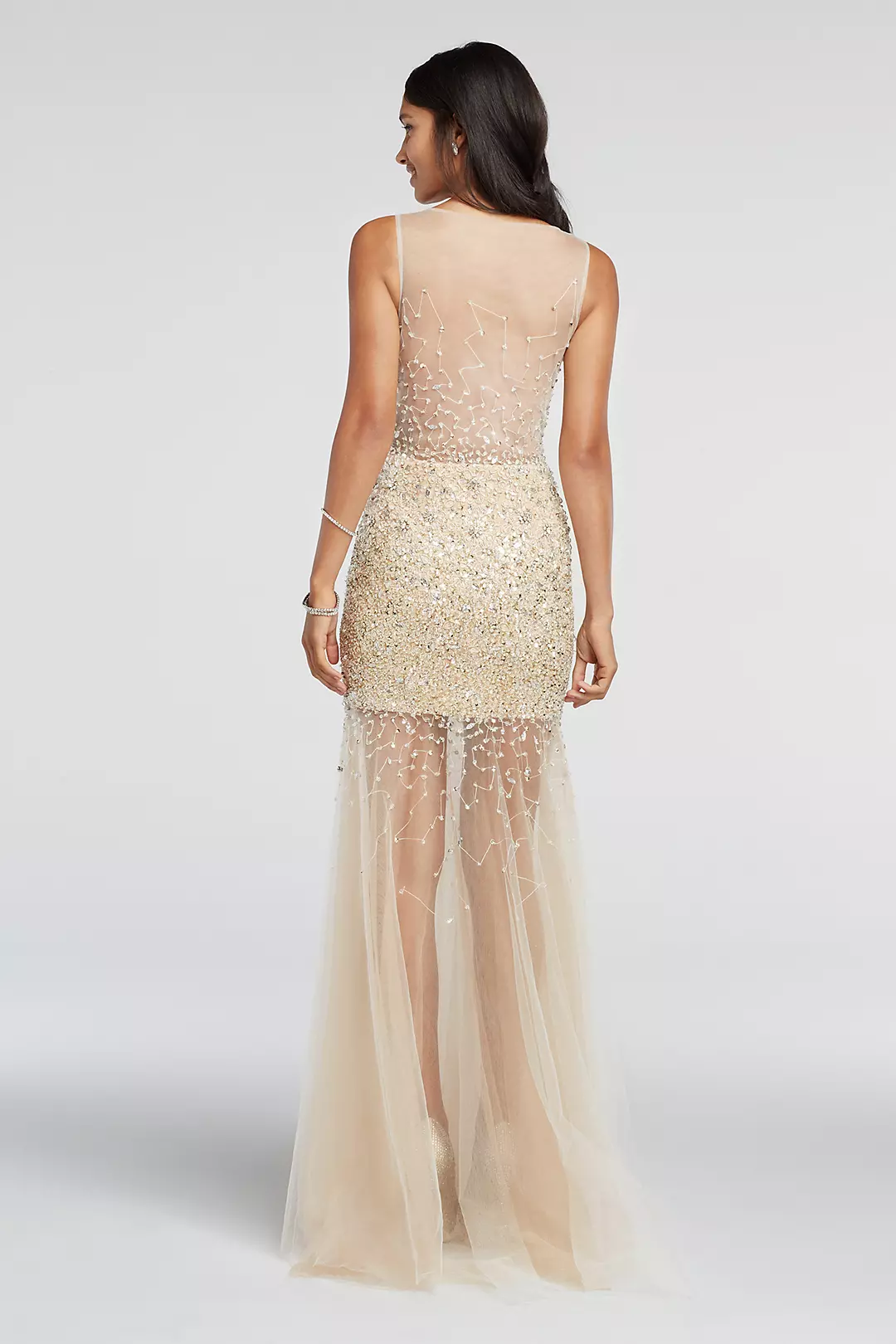 Bead Embellished Illusion Tulle Prom Dress Image 2
