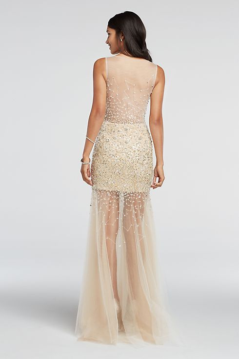 Bead Embellished Illusion Tulle Prom Dress Image 4