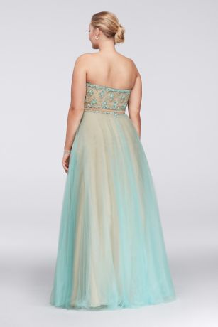 Sleeveless Illusion Jersey and Lace Prom Dress - Davids Bridal