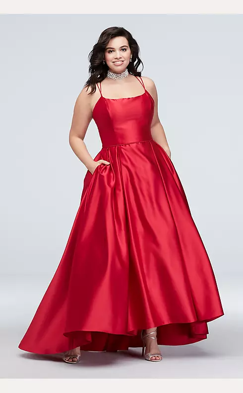 Double Skinny Strap Satin Ball Gown with Pockets Image 1