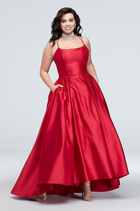 Double Skinny Strap Satin Ball Gown with Pockets Image