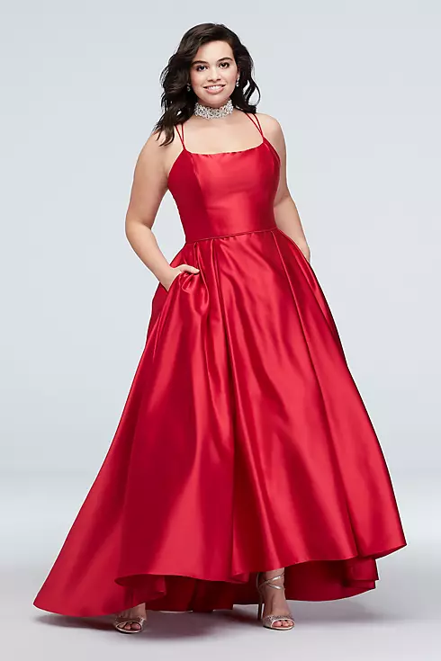 Double Skinny Strap Satin Ball Gown with Pockets Image 1