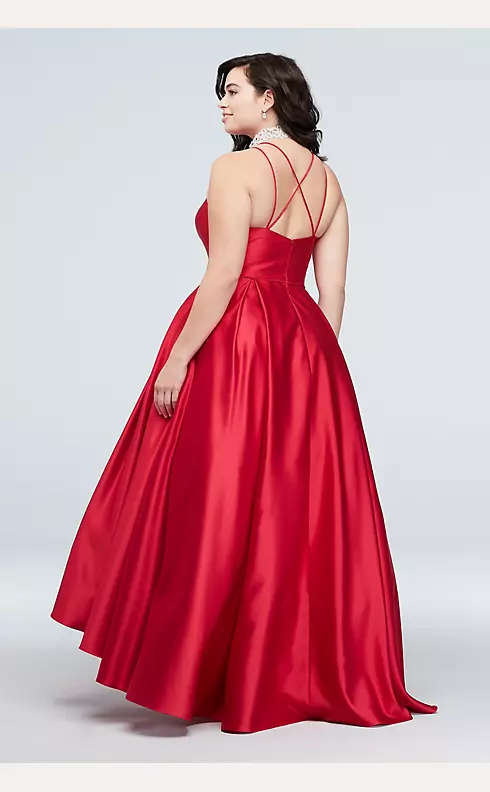 Double Skinny Strap Satin Ball Gown with Pockets Image 2