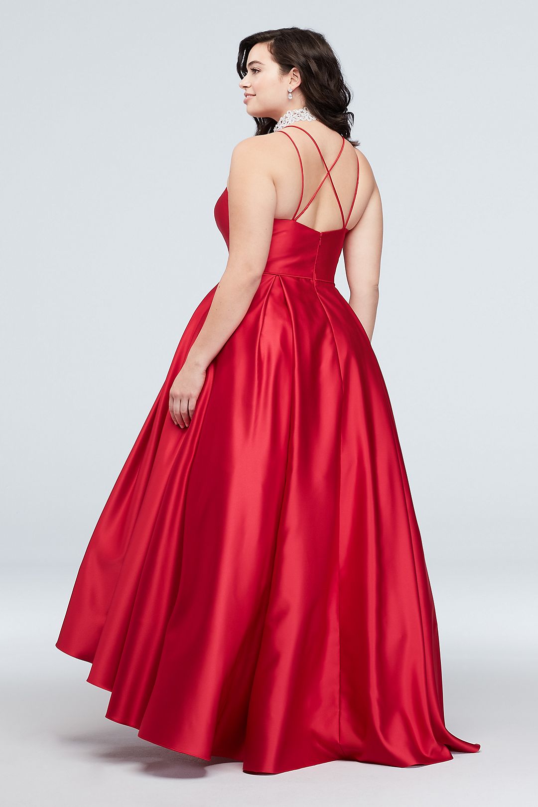 Double Skinny Strap Satin Ball Gown with Pockets Image 2
