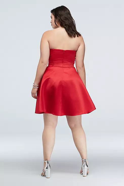 Bow Ruffle Strapless Satin Fit-and-Flare Dress Image 2