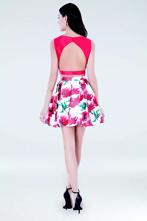 High-Neck Mikado Two-Piece Dress with Floral Skirt Image 2