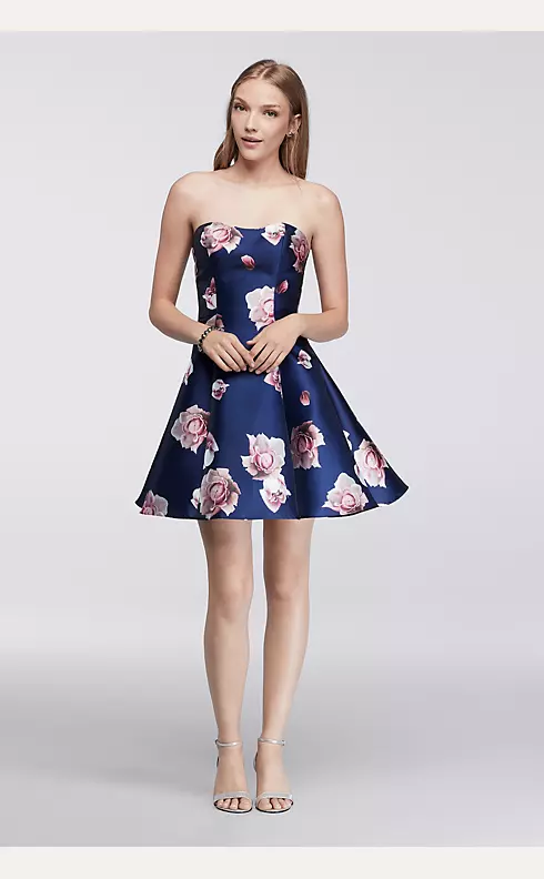 Strapless Floral Homecoming Dress Image 1