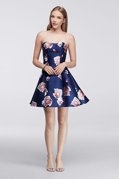 Strapless Floral Homecoming Dress Image