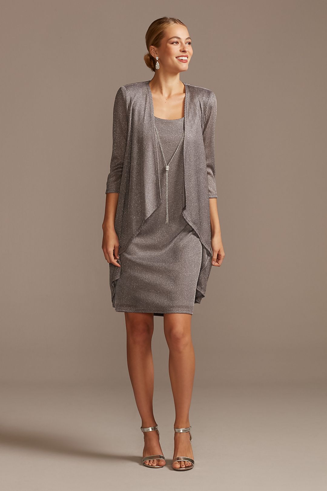 Glitter Knit Jacket Dress and Attached Necklace Image 4