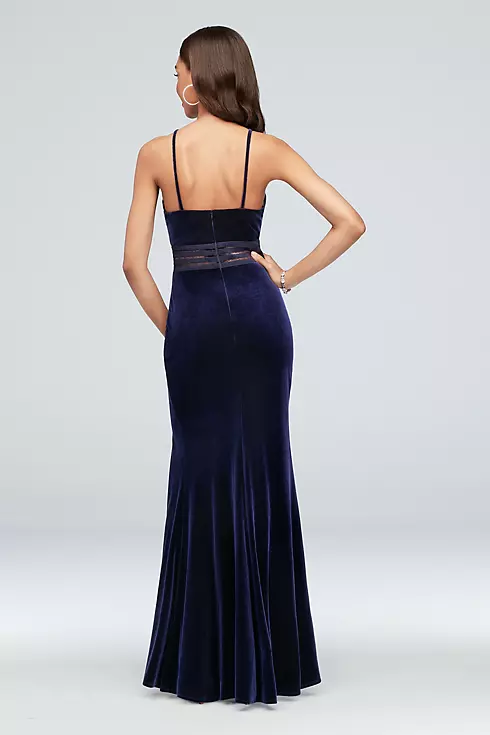 Stretch Velvet High Neck Gown with Sheer Details Image 2