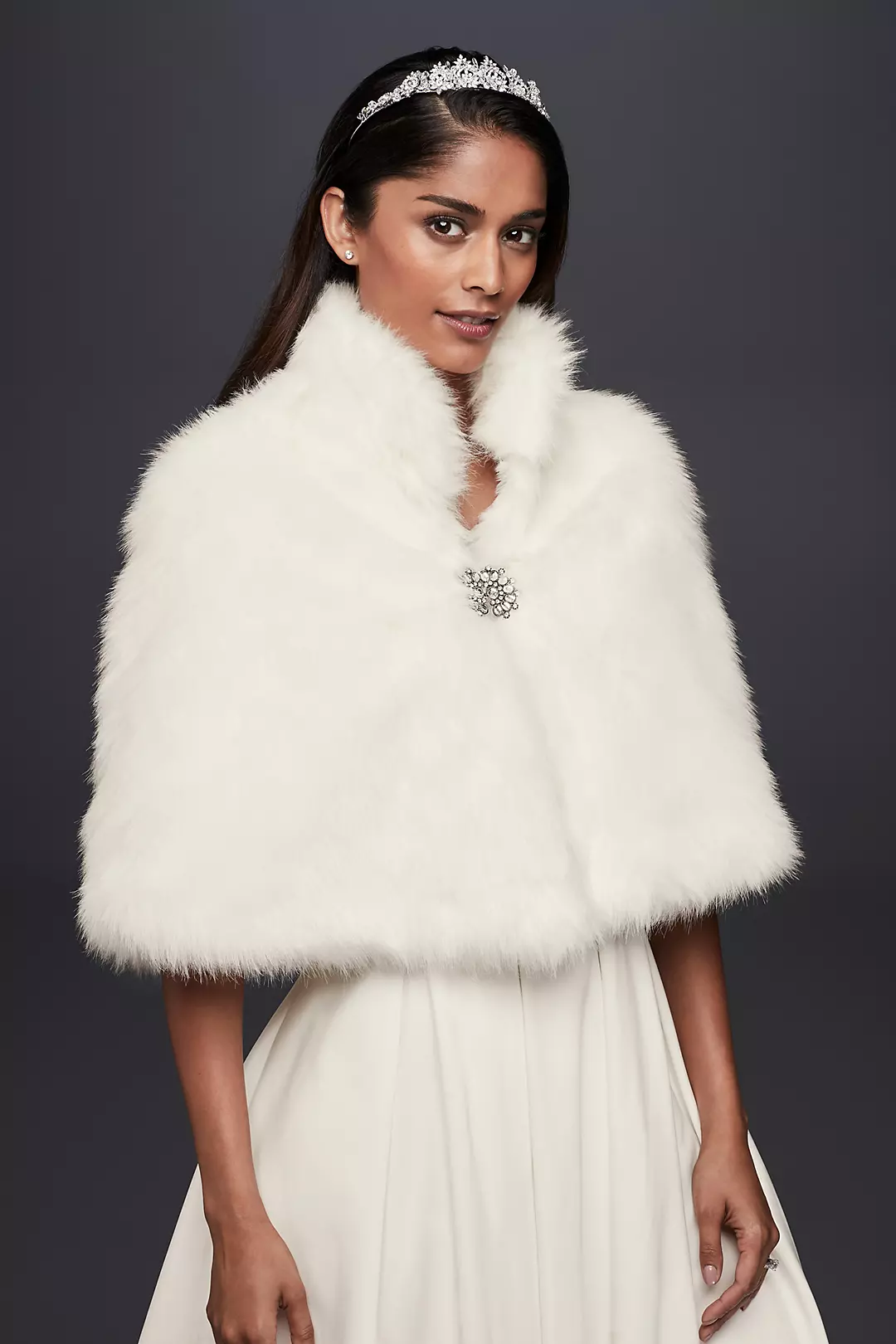 Faux-Fur Capelet with Jeweled Brooch Image
