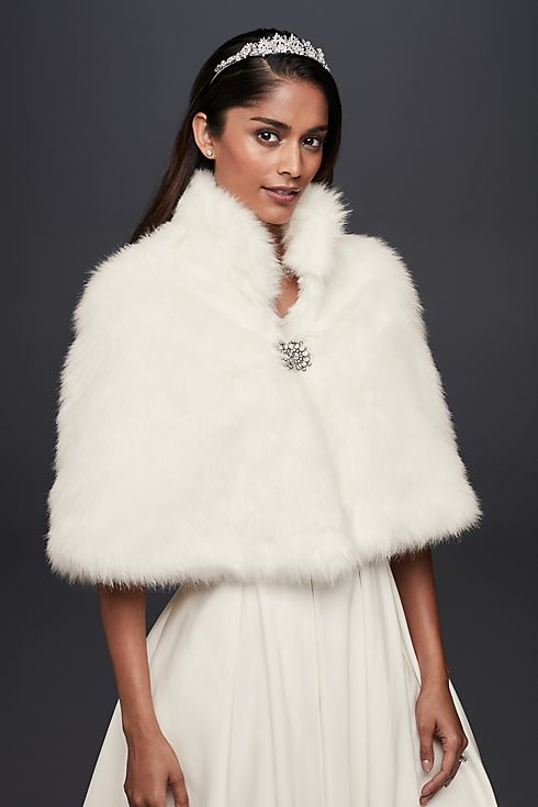 Faux-Fur Capelet with Jeweled Brooch Image 1
