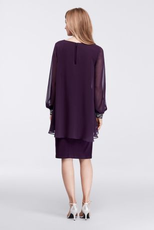 Knee-Length Capelet Dress with Beaded Cuffs | David's Bridal