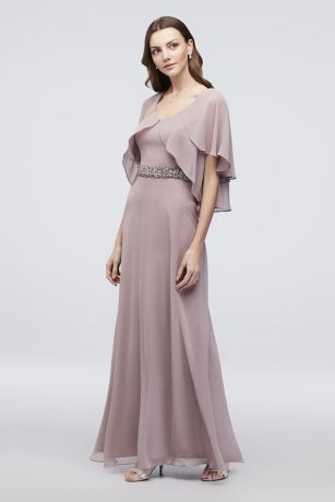 Chiffon Sheath Dress with Tiered Flutter Sleeves | David's Bridal