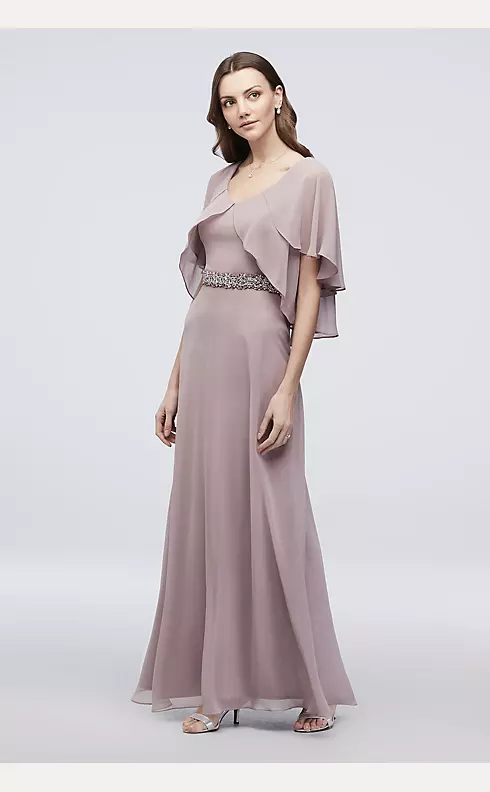 Chiffon Sheath Dress with Tiered Flutter Sleeves Image 1