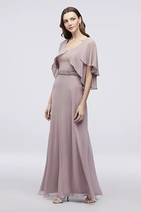 Chiffon Sheath Dress with Tiered Flutter Sleeves Image 1