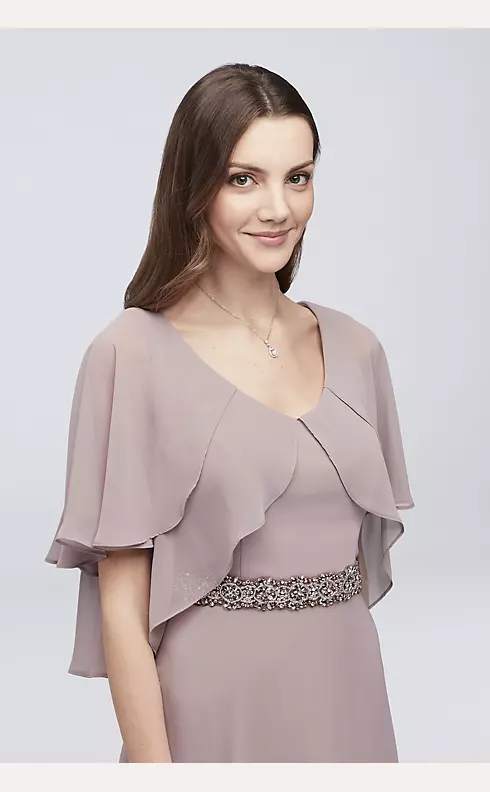 Chiffon Sheath Dress with Tiered Flutter Sleeves Image 3