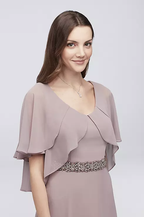 Chiffon Sheath Dress with Tiered Flutter Sleeves Image 3