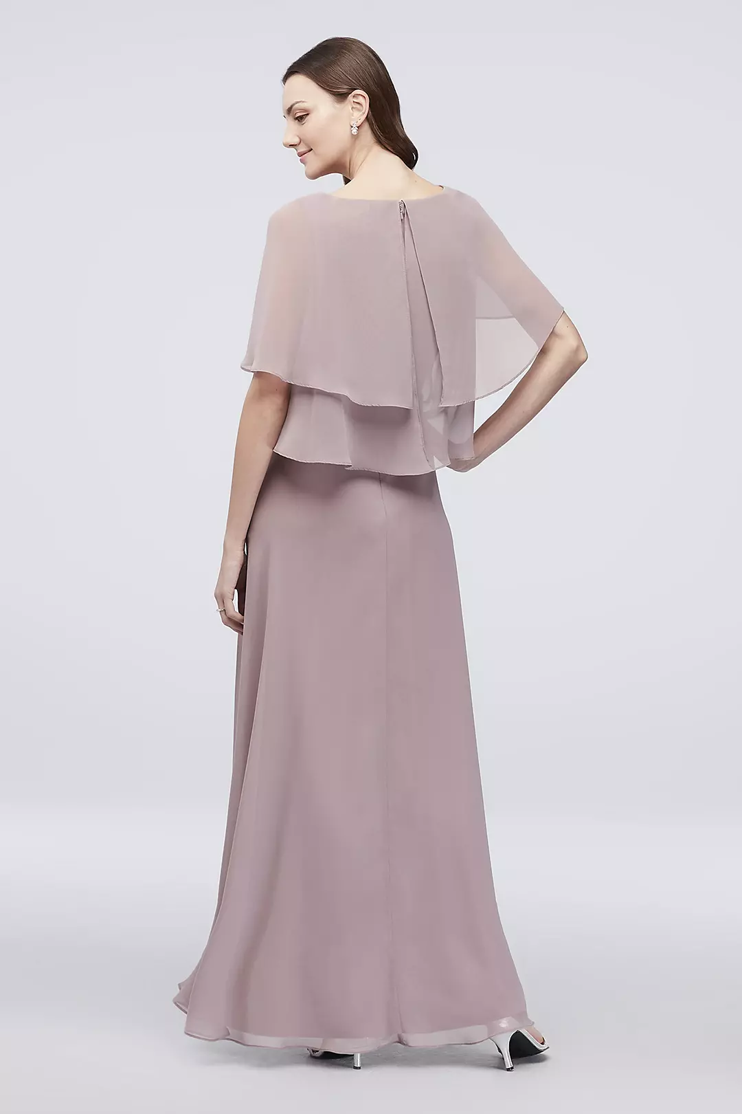 Chiffon Sheath Dress with Tiered Flutter Sleeves Image 2