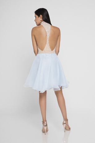 Short White Beaded Halter Dress