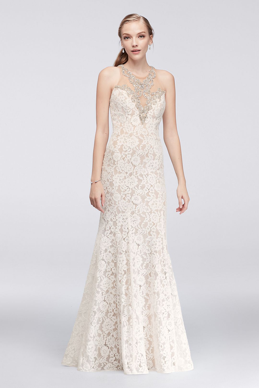 Allover Lace Mermaid Dress with Crystal Neckline Image 1