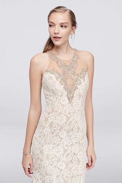 Allover Lace Mermaid Dress with Crystal Neckline Image 3