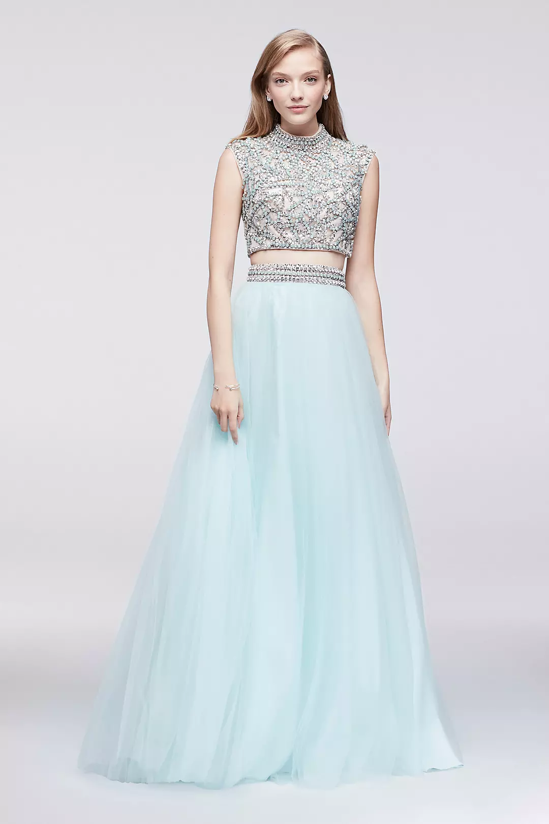 Jeweled High-Neck Top and Tulle Skirt Set Image