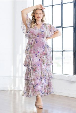 Flutter Sleeve Keyhole Lace Dress with Ruffle | David's Bridal